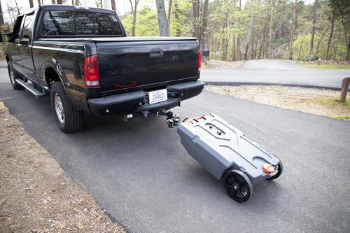Camco Rhino 28-Gallon Camper/RV Tote Tank - Features Large Heavy-Duty No-Flat Wheels & Built-in Gate Valve - Removable Steel Tow Adapter, 3’ Sewer Hose & More RV Accessories (39004) - size: 28 Gallon, style: Heavy Duty (2 Wheel)