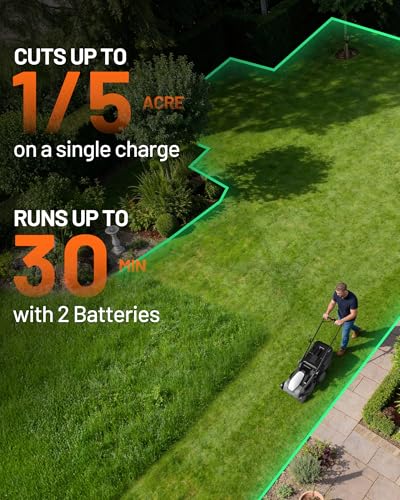 Litheli 18-inch 40V Brushless Lawn Mower for Garden Yards, Lightweight Cordless Lawn Mower Battery Powered with 6-Position Height Adjustment, 2x5.0Ah Battery Included - size: 17inch