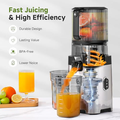 AMZCHEF Cold Press Juicer, 6.5" Whole Fruit Self-Feeding Slow Juicer - color: Silver, size: 6.5 Inch