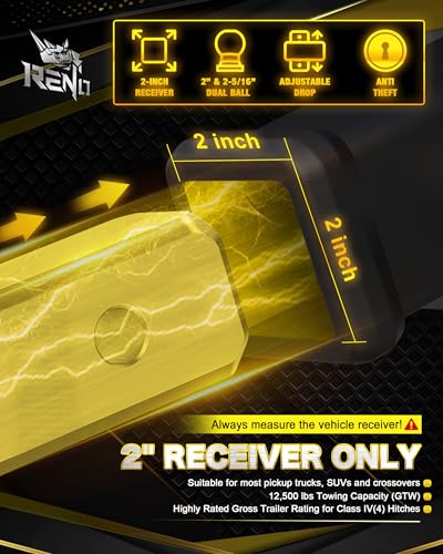 RENO Trailer Hitch (2" Receiver) - 8" Drop/Rise Adjustable Trailer Hitch - size: 2" Receiver x 8" Drop/Rise