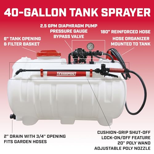 CHAPIN 98444 40-Gallon ATV/UTV Sprayer, 2-Nozzle Boom & 2.5 GPM Pump - size: 40 Gallon