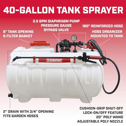 CHAPIN 98444 40-Gallon ATV/UTV Sprayer, 2-Nozzle Boom & 2.5 GPM Pump - size: 40 Gallon