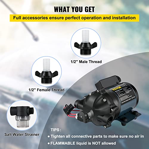 VEVOR Washdown Pump, 12V DC, 7 GPM 60 PSI, Max. 10 FT Lift Self Priming Water Pump, w/EPDM Valve, Universal Salt Water Strainer & Female/Male Thread, for RV, Marine Deck, Yacht - size: 12V, 7GPM, 60PSI