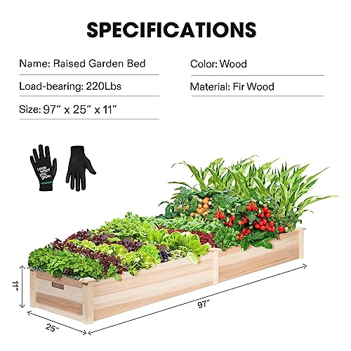 VIVOSUN 8×2Ft Wooden Raised Garden Bed, 97 x 25 x 11 Inches, Outdoor Wood Planter Box with Gloves and a Liner for Garden, Patio, Balcony, Backyard and Outdoors (Pack of 2) - size: 97 x 25 x 11 Inches (Pack of 2)