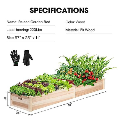 VIVOSUN 8×2Ft Wooden Raised Garden Bed, 97 x 25 x 11 Inches, Outdoor Wood Planter Box with Gloves and a Liner for Garden, Patio, Balcony, Backyard and Outdoors (Pack of 2) - size: 97 x 25 x 11 Inches (Pack of 2)