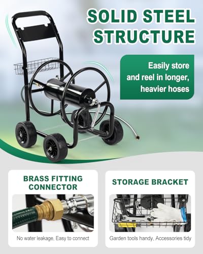 Outvita 300 Ft Garden Hose Reel Cart, Heavy Duty 4 Wheels Water Cart, Green - color: Black, size: 300FT
