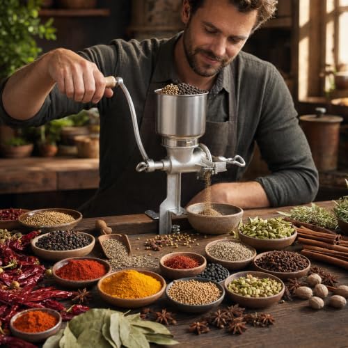 Heavy Duty Cast Iron Grain Mill – 7.5lb Hand Crank Manual Grinder with Table Clamp, Perfect for Home Brewing, Corn, Wheat & Oats