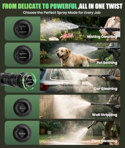 Portable Electric Cleaning Washer with Tank, 3.4 Gal Foldable Tank, Portable Cordless Cleaning Tool with 360° Nozzle, 23FT Hose for Camping Trips, Patio Furniture, Bike Washing, and Pet Bathing