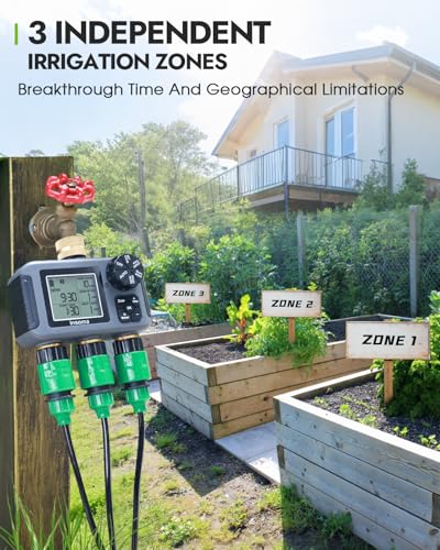 Insoma 3 Outlet Sprinkler Timer Brass Inlet & Outlet, Programmable Garden Hose Timer with Rain Delay, Manual& Automatic Watering System - size: 3 Zone-Brass Inlet Outlet