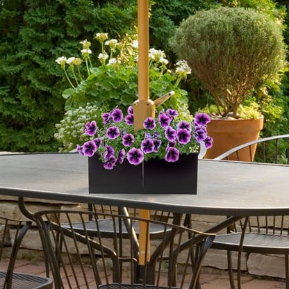 AuldHome Design Umbrella Planter for Patio Table (Black Square), w/Umbrella Hole, Enamelware Rectangular Planter Pots (Pack of 2) - color: Black, size: Large Square (Pack of 2)