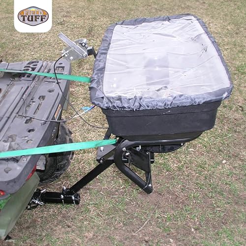 Field Tuff Hitch Mount Grass Seed Spreader with Rain Protector for ATV, UTV, or Utility Tractor, Black - size: 125 lb Capacity