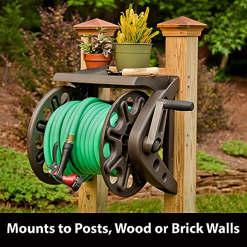 Liberty Basics 512 Wall Mounted Hose Reel with Shelf, Bronze - style: Hose Reel