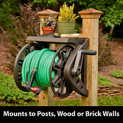 Liberty Basics 512 Wall Mounted Hose Reel with Shelf, Bronze - style: Hose Reel