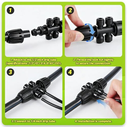 6 Pcs Barbed Tee 1/2 Inch To 1/4 Inch Irrigation Tubing Fittings, 1/2 Inch(1/2" ID x 0.65" OD) To 1/4 Inch Quick Connect Irrigation Adapter 16mm Hose Locked T Reducer To 1/4" Water Line - size: 1/2" to 1/4" Reducer-6 Way