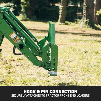 Titan Attachments Heavy Duty Pallet Fork Frame with 2" Trailer Receiver Hitch and Bale Spear Sleeves Fits JD Loaders