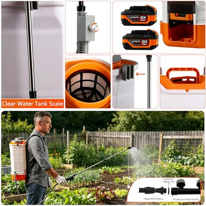 4.76 Gallon Auto Mixing Battery Powered Backpack Sprayer - color: Orange + White/Auto Mixing