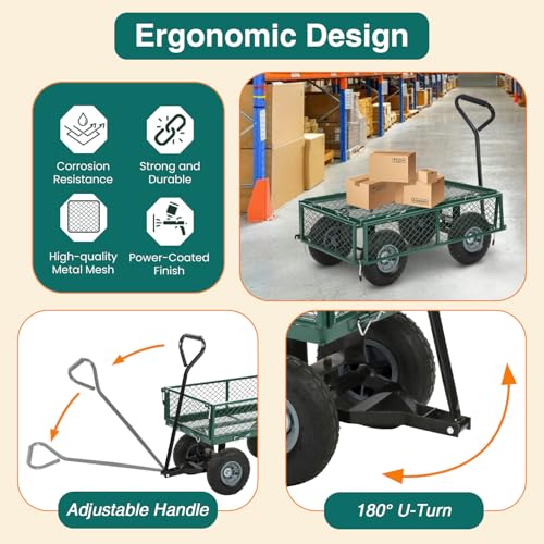 FDW | Heavy Duty Garden Cart with Wheels | Green | 500lbs Capacity - color: Green
