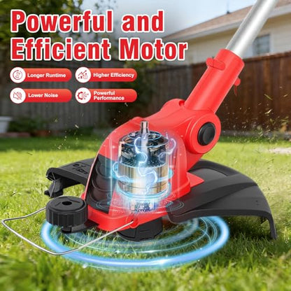 21V Weed Wacker Cordless, 12 Inch Weed Eater Battery Powered with 2 X 4.0Ah - color: Red
