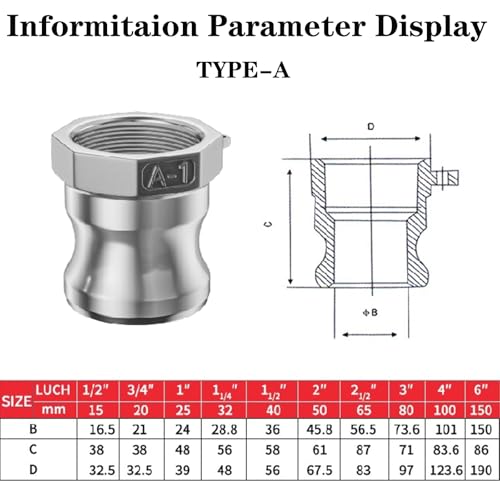 316 Stainless Steel 1 1/2" Camlock Fitting - Female thread pipe fitting - size: Cam lock 1 1/2" Type D+A
