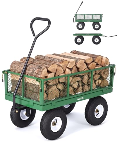 Garvee Versatile Outdoor Utility Cart - 400LBS Heavy-Duty, 10" All-Terrain Pneumatic Tires, Easy Maneuverable Lawn Cart with Removable Mesh Panels for Gardening & Landscaping, Green - color: Green