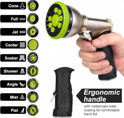 Garden Hose Nozzles,9 Spray Patterns Heavy Duty Metal Hose Sprayer Nozzle | Hose Nozzle Spray High Pressure Slip Resistant Water Sprayer for Plants & Lawns Watering,Car Washing and Pet Showering Green - color: Green