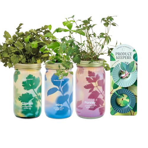 Modern Sprout Hydroponic Grow Kit Bundle with Herb Saver Set - color: Garden Jar 3pk+ Keeper