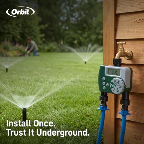 Orbit 2-Zone All-in-One Automatic Watering System - Automatic Sprinkler System for Yard Irrigation Setup - DIY Lawn Kit - Double Outlet Hose Timer - Easy Push-Fit Technology - Large Coverage - 50021 - style: Large Area