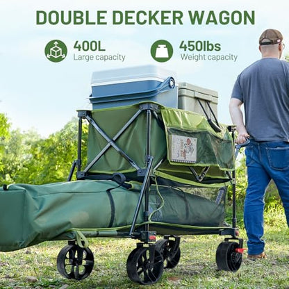 TIMBER RIDGE 400L Folding Double Decker Wagon with Brakes, 54" Extra Long - color: Green, size: Double Decker