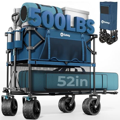 Sekey 400L Double-Decker Wagon, 500 lb Capacity, 50 in Extender - color: Amber Blue