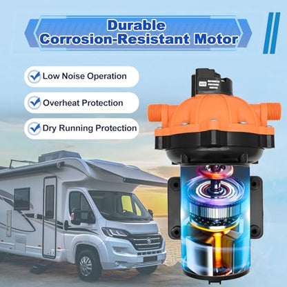 7.5 GPM 80 PSI Washdown Deck Wash Pump Kit, 12V Marine Washdown Pump Kit with Strainer and Pressure Switch for RV,Boat,Sprayer,Travel Trailers,and Yacht -Freshwater Saltwater - color: Orange