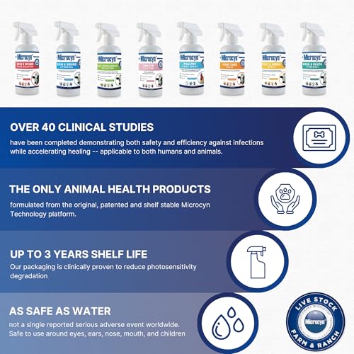 Microcyn Livestock Skin & Wound Care Solution – 16 oz HOCl-Based Cleansing Spray for Cuts, Scrapes & Irritated Skin – Professional Farm & Ranch Support for Cattle, Horses, Goats & Sheep