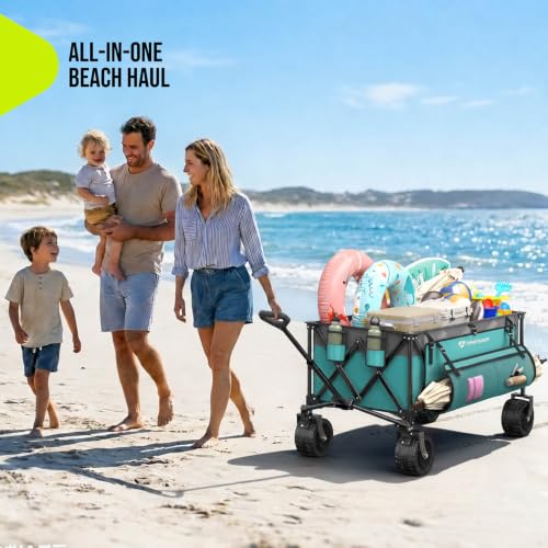 HIKEMOON 48'' Extra Large Collapsible Wagon, Big Wheels, 300L Turquoise - color: Turquoise
