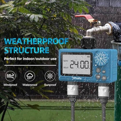 TiFFCOFiO Sprinkler Timer Outdoor, Digital Programmable for Garden Hose, Irrigrtion Timer with Rain Delay and Manual Mode (2 Oulets, 1 Pack)