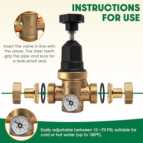 Upgraded 3/4" Water Pressure Regulator, For Residential or Commercial Use