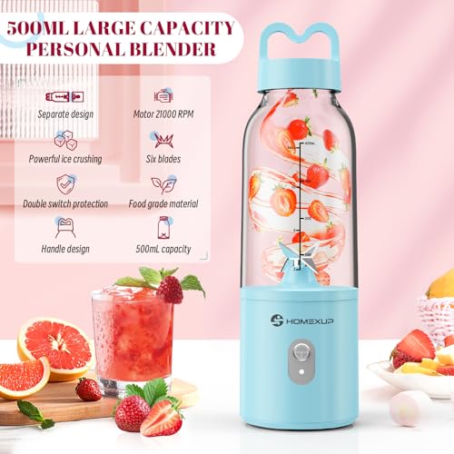 HOMEXUP Portable Personal Blender 17oz, 175W Smoothie Maker,Blue - color: Blue