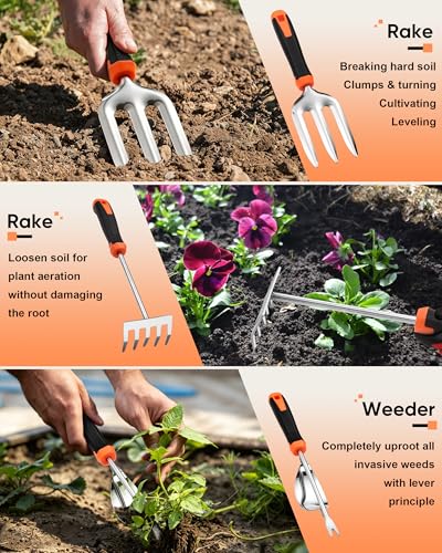 HaSteeL 9-Piece Stainless Steel Garden Hand Tools Set for Planting
