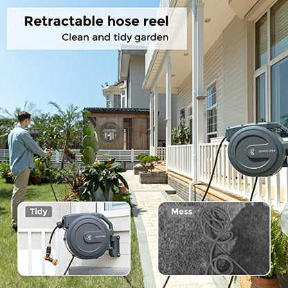 Giraffe Tools Retractable Garden Hose Reel 1/2"130FT Metal Bracket - size: 1/2 inch x 130 ft