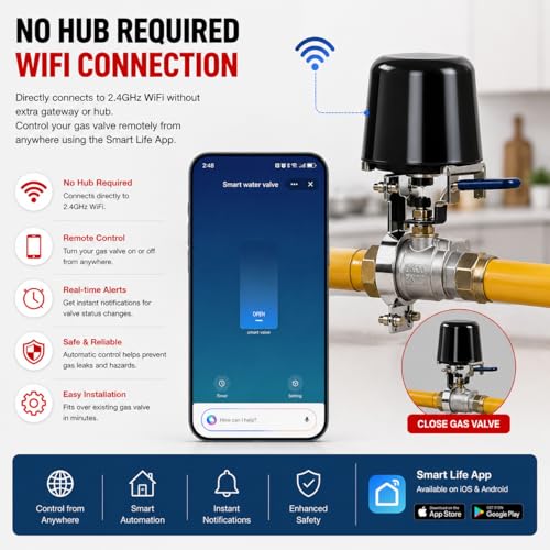 Smart Wifi Water Valve, Copper Handle Valve, Compatible with Alexa Google, No Hub Required