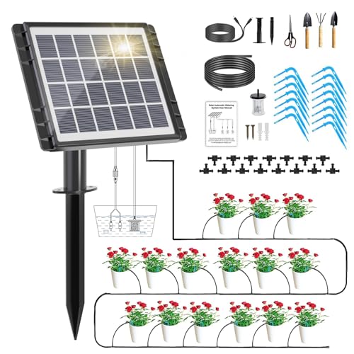 49FT Solar Drip Irrigation System Kit, Auto Watering for 15 Pots - size: 49FT Irrigation System-15 Pot