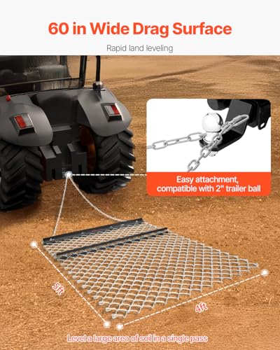 VEVOR Drag Harrow 4 x 5 ft Chain Harrow Durable Rake Made from Q235 Steel - size: 4 x 5 ft