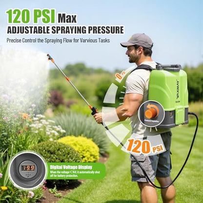 VAXMAY Battery Powered Backpack Sprayer 4.2 Gallon, 120 PSI Electric Garden Sprayer Compatible with DeWalt 20V Battery, Weed Yard Sprayer with 2 Wands, 5 Nozzles, 2.6 Ah Battery & Charger Included - size: 4.2 Gallon