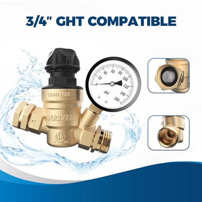 RVGUARD RV Water Pressure Regulator Valve With Adjustable Knob