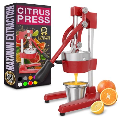 Cast Iron Juicer Hand Press, Heavy-Duty Squeezer (Red) - color: Red