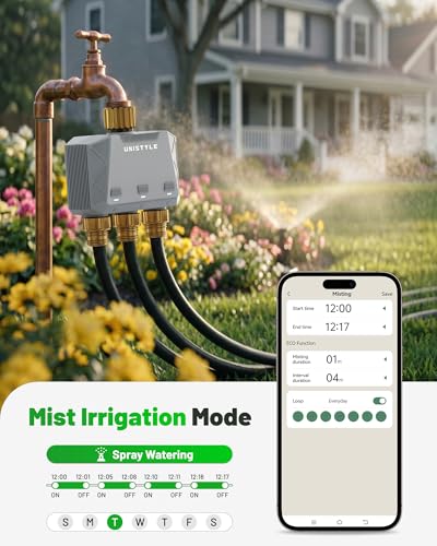 [All-New 2027] 1700FT WiFi Sprinkler Timer 3 Zone with Brass Inlet, Unistyle Smart Hose Timers Compatible Alexa & Google Voice, Water Timer for Garden Hose with Auto & Manual Modes for Garden Lawn