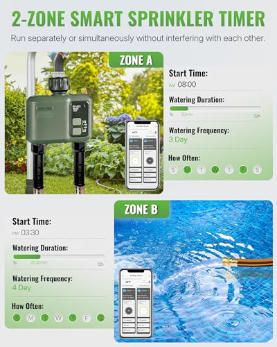 WiFi Water Timer for Garden Hose, Sprinkler Timer 2 Zone, Smart Lawn Watering System with WiFi Irrigation Controller, Voice Control, Automatic Irrigation/Rain Delay/Manual Watering D32WT06 - style: 2 ZONE