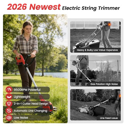 21V Weed Wacker Cordless String Trimmer with 2x4.0Ah Batteries & Charger - color: Scarlet
