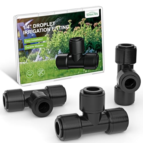 EVOULTES 16 Pack 1/4" Drip Irrigation Tee Fittings, Quick Connect - size: 16PCS Tee Connectors