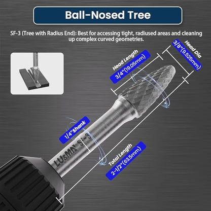 LU&MN SF-3 Tungsten Carbide Burr, 3/8" Head 1/4" Shank, 1 Pcs - size: SF-3