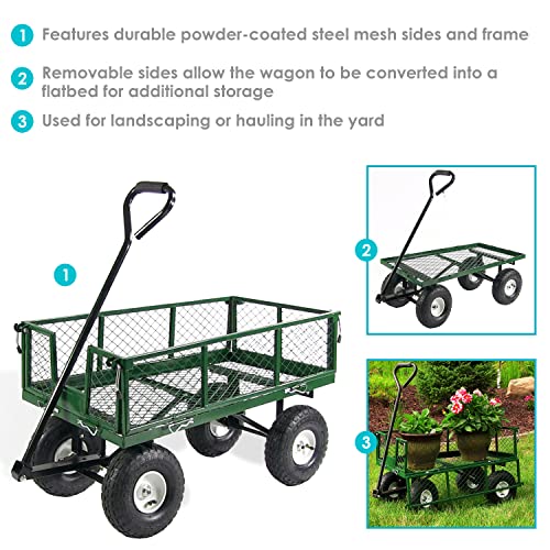 Sunnydaze Utility Steel Garden Cart - Removable Sides - 400-Pound Capacity - Green