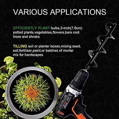 ERYTLLY Bulb Planter, Auger Spiral, Garden Planter Tool 3 x 12 inch,Rapid Umbrella Hole Digger for Planting Bulb Seedlings Bedding Tulips, and Digging Weeds Roots - size: 3*12inch